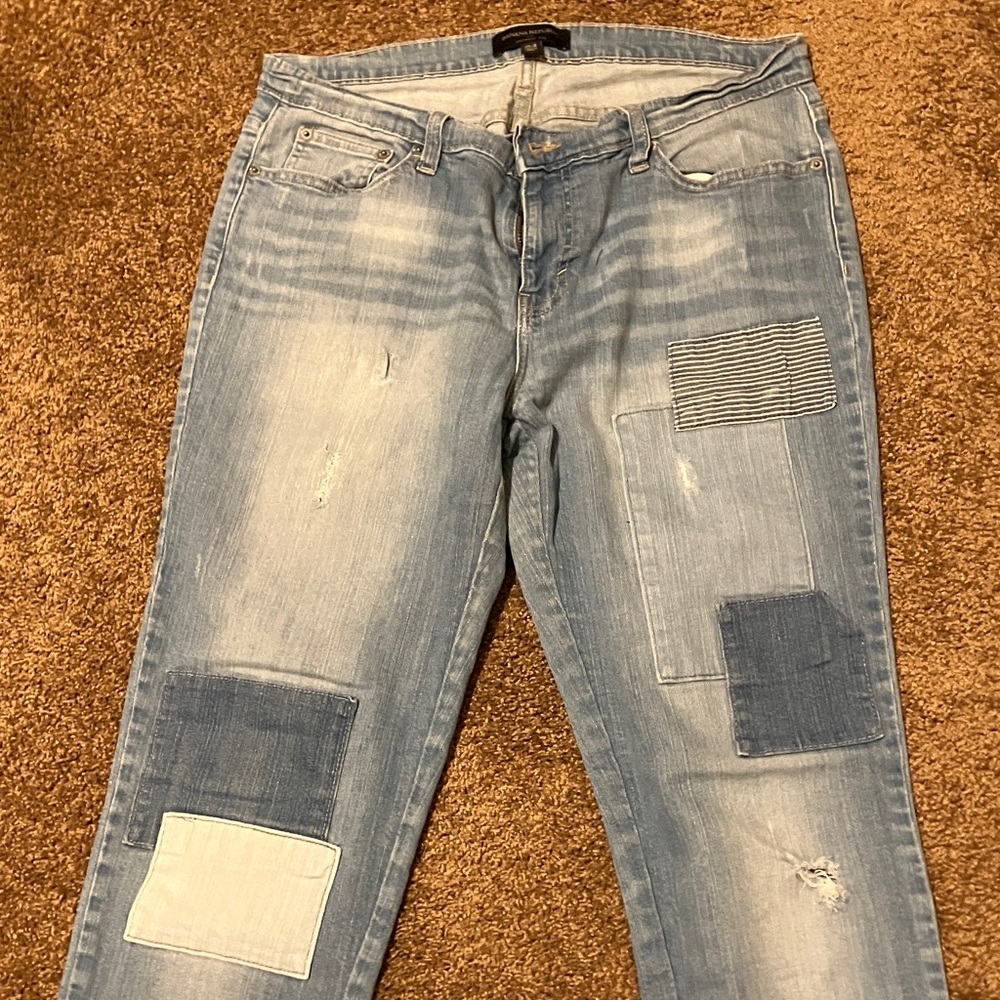 Banana Republic Light Blue Patchwork Girlfriend Jeans. Size 29/8. CUTE. GUC
